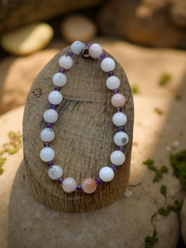 Bracelet Jaspe Fleur de cerisier & Améthyste