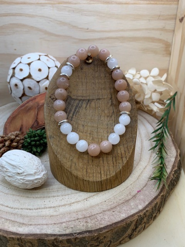 Bracelet Pierre de soleil & Jade blanc