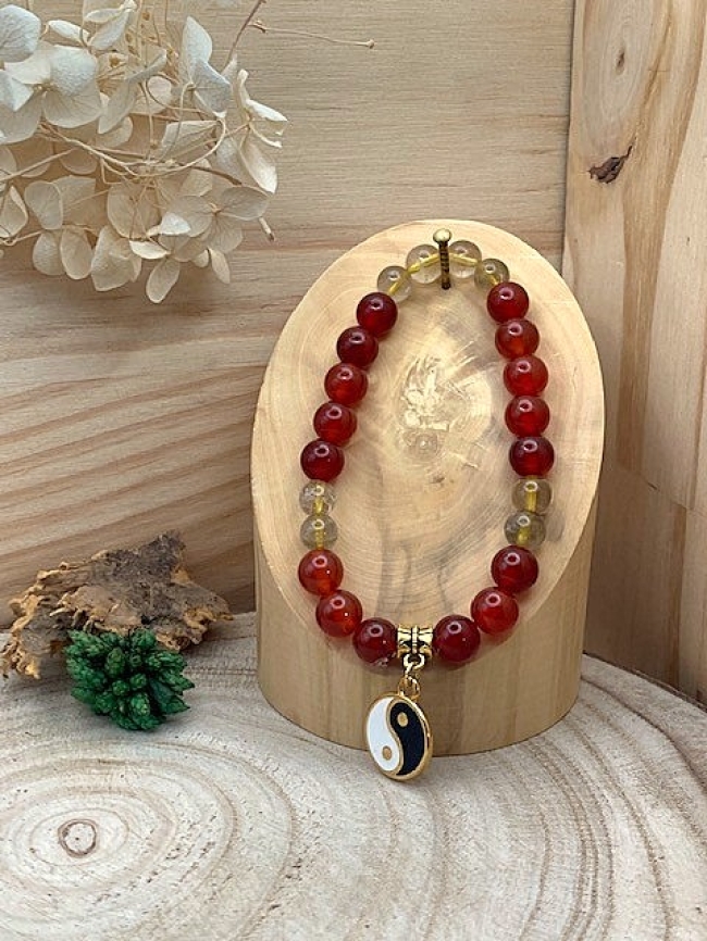 Bracelet Cornaline rouge & Quartz rutile