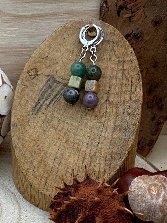 Boucles d'oreilles Agate d'Inde & Unakite