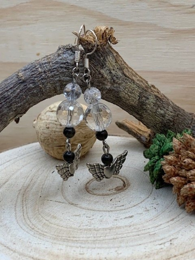 Boucles d'oreilles Cristal de Roche & Obsidienne