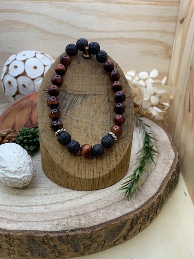Bracelet Œil de Taureau & Pierre de Lave