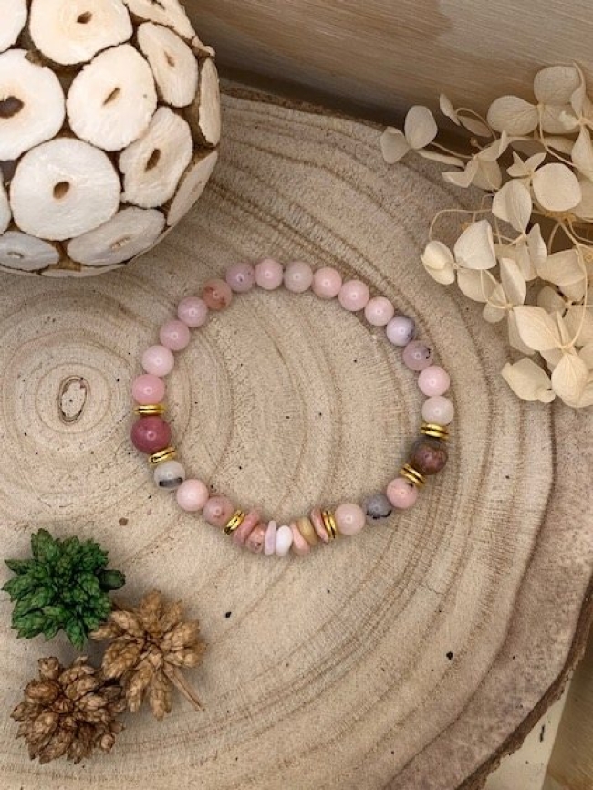 Bracelet Jaspe Fleur de cerisier, Rhodonite & Opale rose