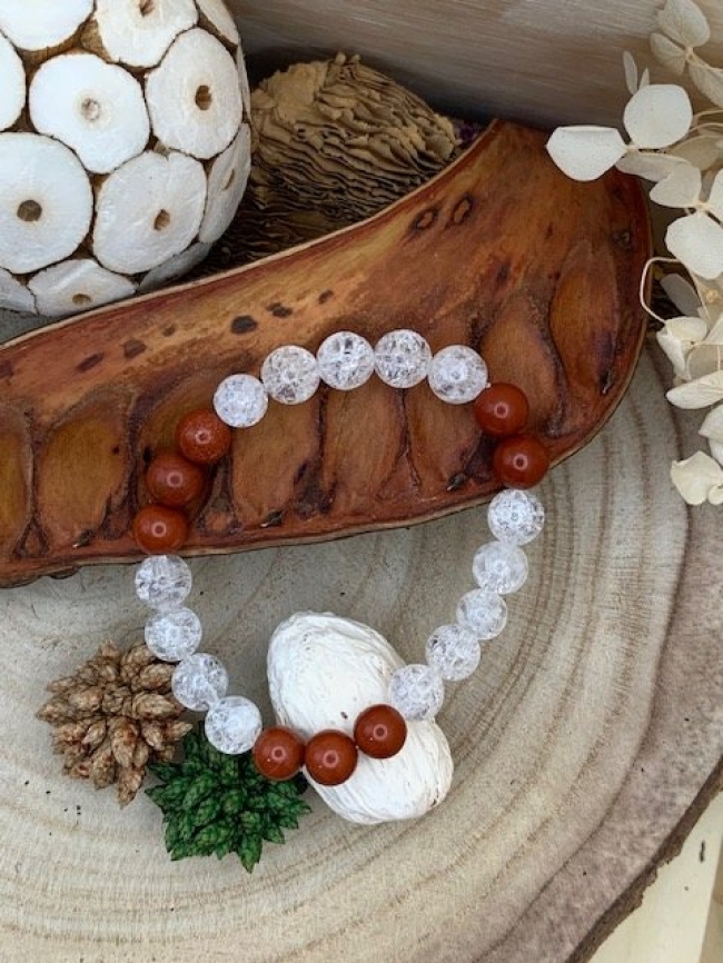 Bracelet Jaspe Rouge & Cristal de Roche